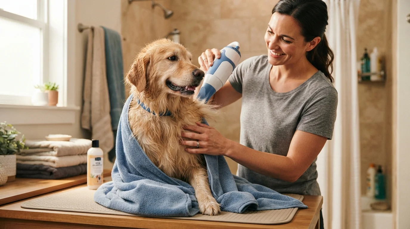 Como secar o cachorro corretamente depois do banho